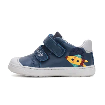 Pantofi cu supinatie, baieti, piele naturala, talpa usoara, ferma, Ponte20, albastru racheta