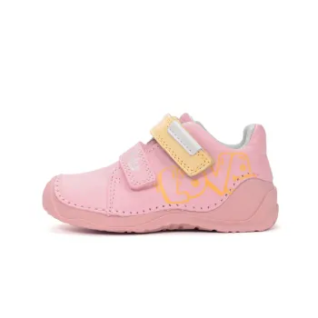 Pantofi Ponte cu supinatie, fete, piele naturala, talpa usoara, flexibila, roz cu bareta galbena