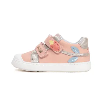 Pantofi Ponte cu supinatie, copii, piele naturala, talpa usoara, ferma,  peach cu floricele