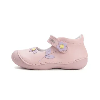 Pantofi primii pasi DD Step decupati, fete, talpa ultraflexibila, calcai intarit , roz floricele
