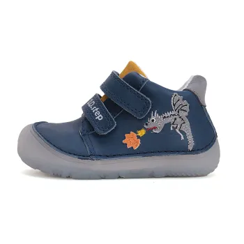 Pantofi DD Step baieti, primii pasi, barefoot, talpa flexibila, piele naturala, Albastru Dragon