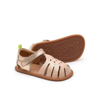 Sandale barefoot, bebelusi si copii, piele naturala, Tip Toey Joey, Tropically Metalic Salmon