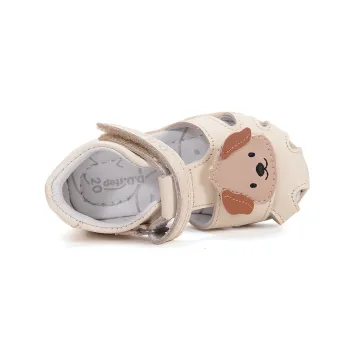 Sandale DD Step, copii, talpa dreapta, flexibila, calcai intarit, suport plantar, crem, catel