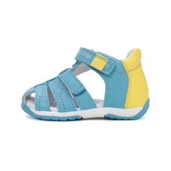 Sandale DD Step baieti, talpa flexibila, calcai intarit, albastru galben