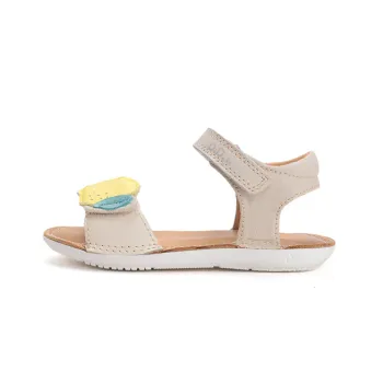 Sandale fete, piele naturala, inchidere velcro, bej, lamaie si portocala, DD Step