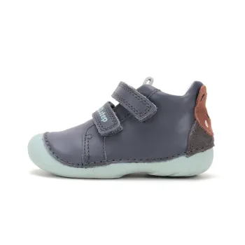 Pantofi DD Step baieti, primii pasi, talpa flexibila, piele naturala, calcai intarit, albastru, ursulet