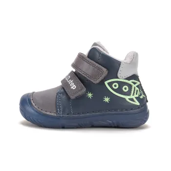 Ghete captusite DD Step baieti, primii pasi, piele, talpa ultraflexibila, calcai intarit, albastru racheta