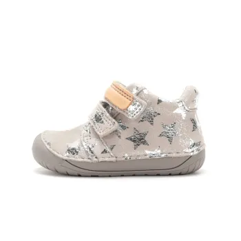 Pantofi DD Step fete, barefoot, primii pasi, talpa flexibila, piele naturala, bej, stelute